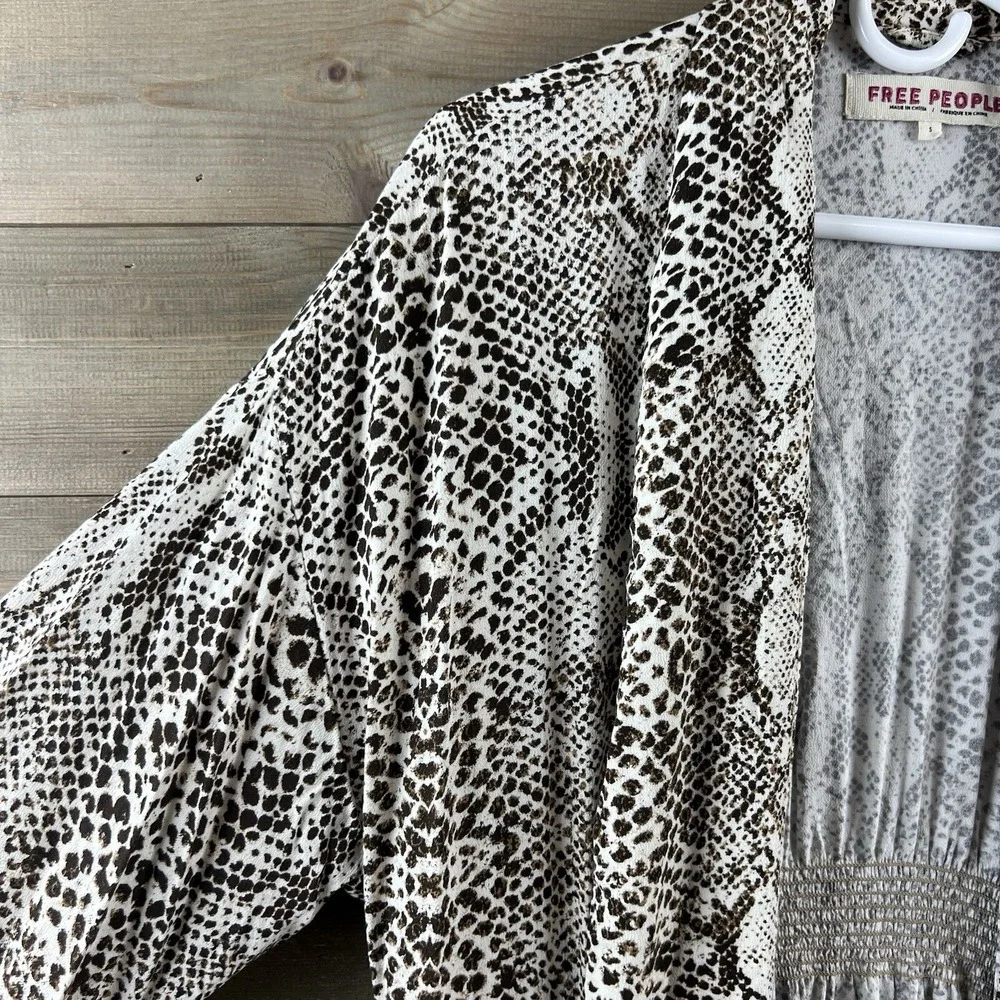 Free People Womens Kimono‎  Wild Nights Snake Animal Print Long Duster Small